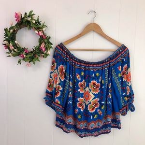 Flying Tomato Blue and Orange Floral Blouse